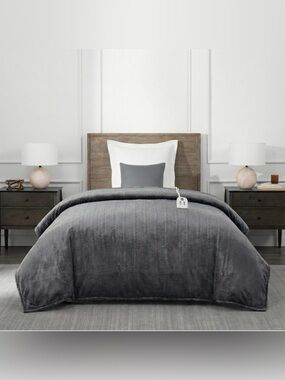 Brookstone Electric Heated Comfort Plush Herringbone Blanket w/ 10 Heat Settings